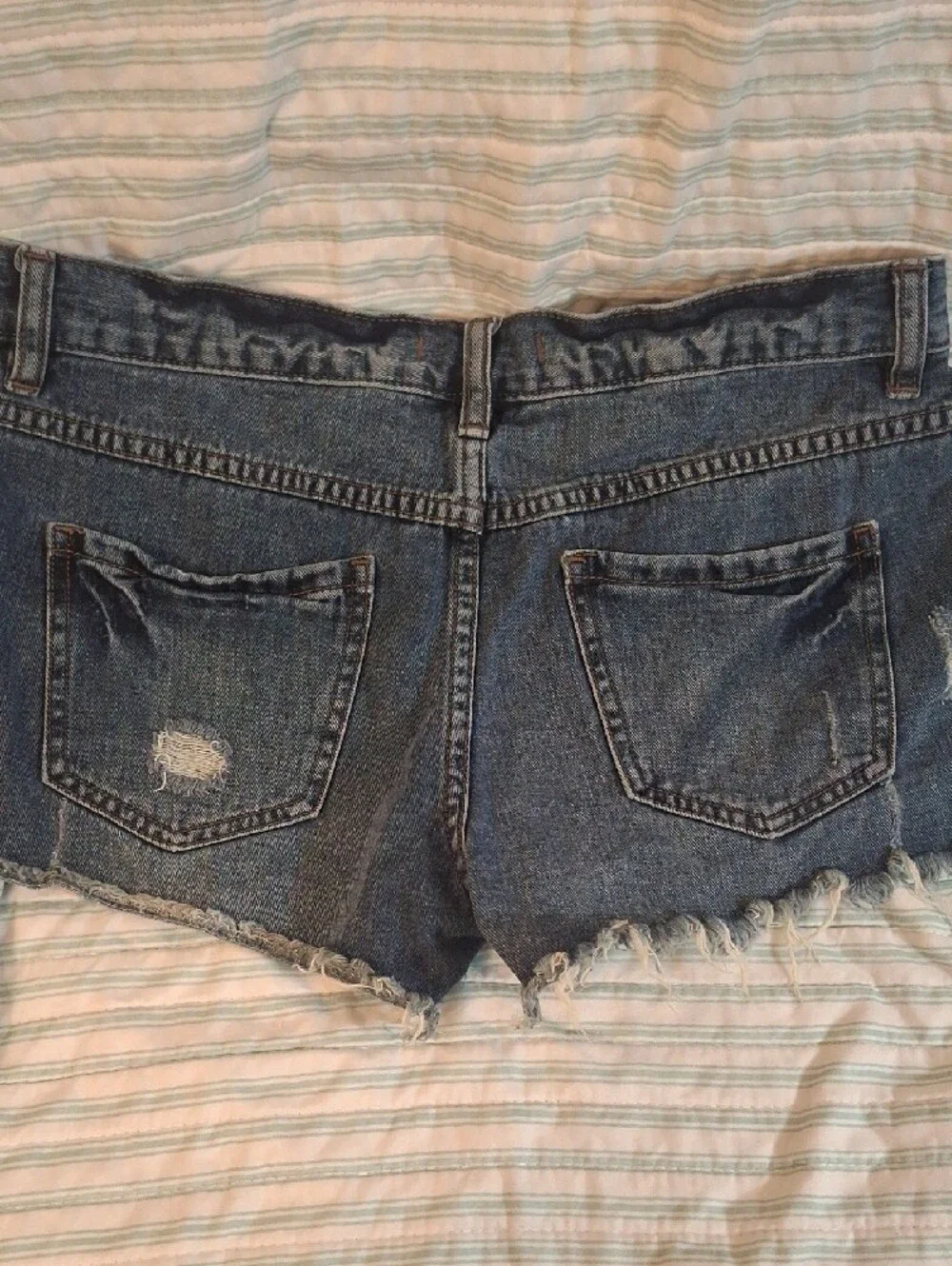 Free People Distressed Button-Fly Denim Shorts in Blue